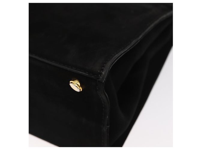 Salvatore Ferragamo Vala Hand Bag Suede 2way Black Gold Auth 156942 Golden - view 10