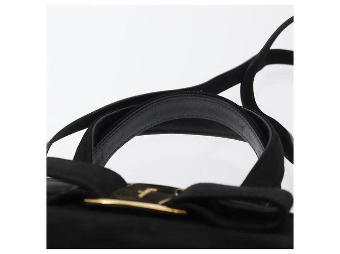Salvatore Ferragamo Vala Hand Bag Suede 2way Black Gold Auth 156942 Golden - view 14