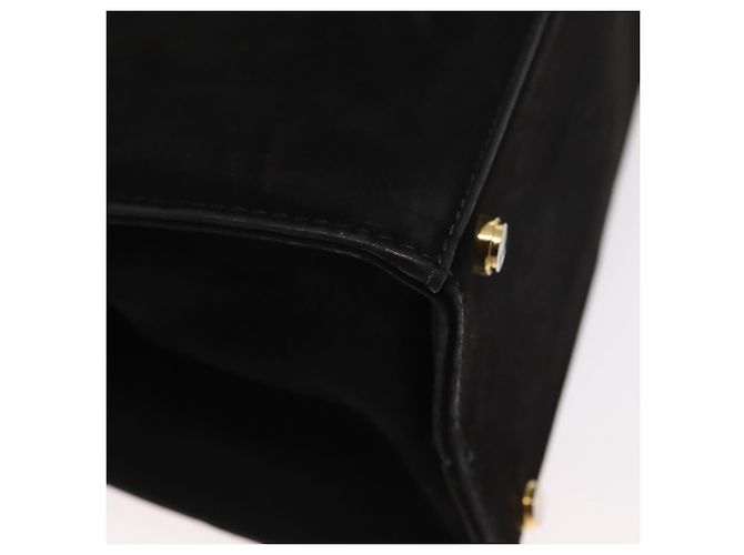 Salvatore Ferragamo Vala Hand Bag Suede 2way Black Gold Auth 156942 Golden - view 17