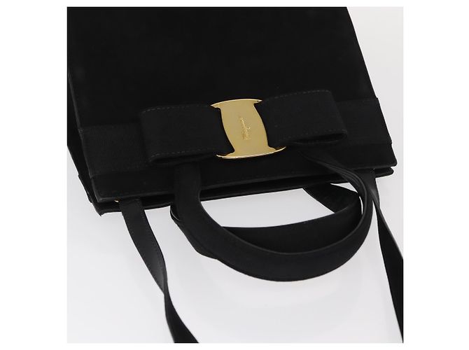 Salvatore Ferragamo Vala Hand Bag Suede 2way Black Gold Auth 156942 Golden - view 6