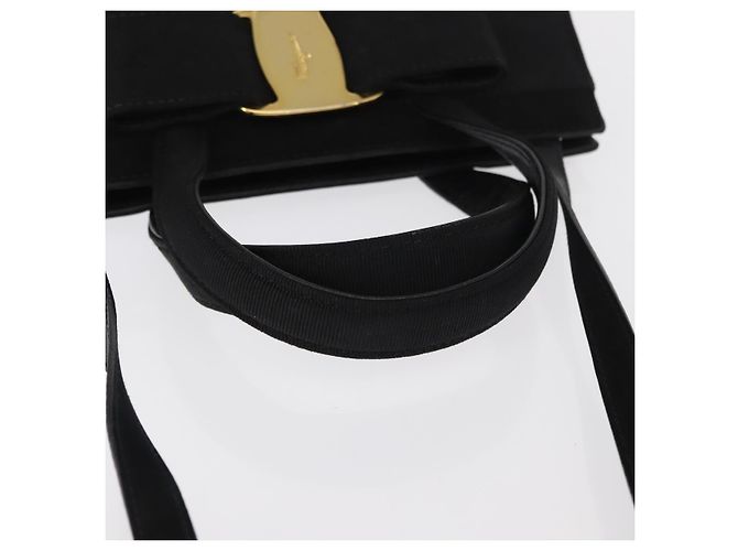 Salvatore Ferragamo Vala Hand Bag Suede 2way Black Gold Auth 156942 Golden - view 7