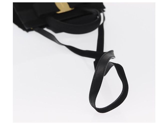 Salvatore Ferragamo Vala Hand Bag Suede 2way Black Gold Auth 156942 Golden - view 8