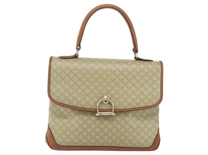 Céline Borsa a mano in tela Macadam CELINE PVC beige oro Auth bs31347 D'oro - vista 13