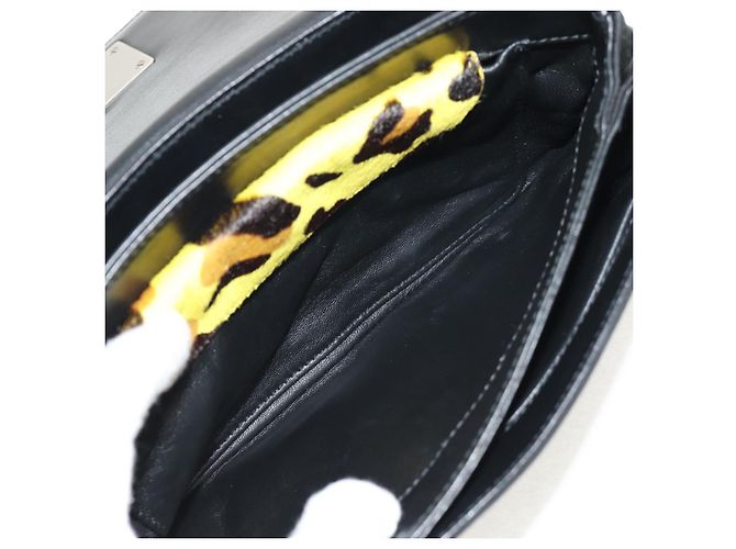 Borsa a spalla con catena PRADA in nylon giallo argento autentica ka595V - vista 25