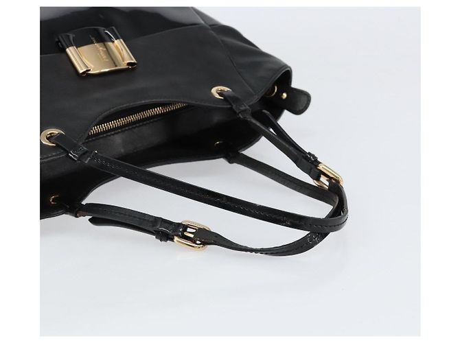 Borsa Tote Vala in pelle smaltata nera e oro Auth BA8230 di Salvatore Ferragamo Nero D'oro - vista 7