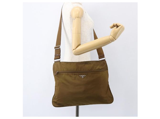Bolso de Hombro PRADA de Nailon Marrón Plata Auténtico 151496 Castaño - vista 25