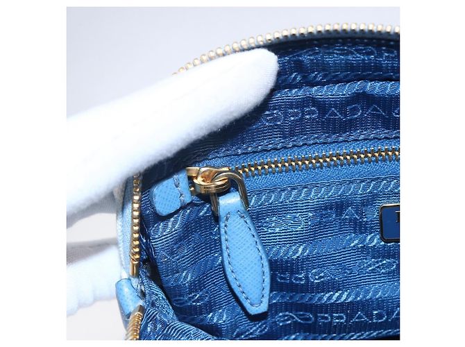Prada Tasche aus Canvas Hellblau Gold Auth 154909 Golden - Ansicht 18