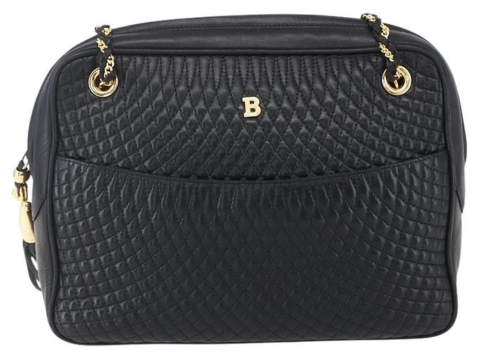 BALLY Ketten-Schultertasche Leder Schwarz Gold Auth 154725 Golden - Ansicht 13