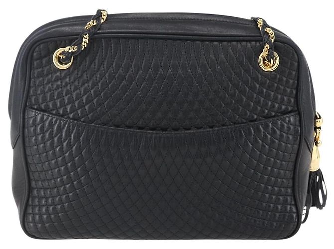 BALLY Ketten-Schultertasche Leder Schwarz Gold Auth 154725 Golden - Ansicht 2