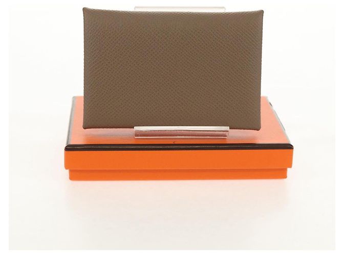 Hermès Monedero Calvi HERMES Cuero Beige Plata Auth BA8241M - vista 12