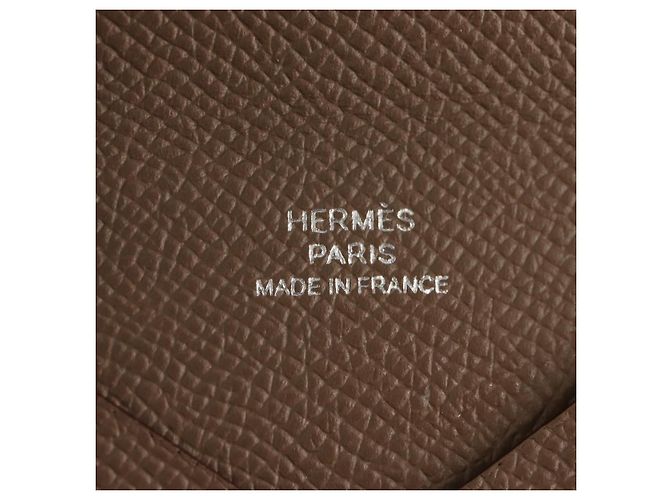 Hermès Monedero Calvi HERMES Cuero Beige Plata Auth BA8241M - vista 17