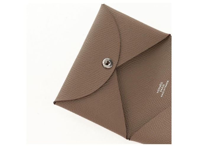 Hermès Monedero Calvi HERMES Cuero Beige Plata Auth BA8241M - vista 18