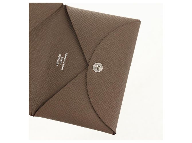 Hermès Monedero Calvi HERMES Cuero Beige Plata Auth BA8241M - vista 19