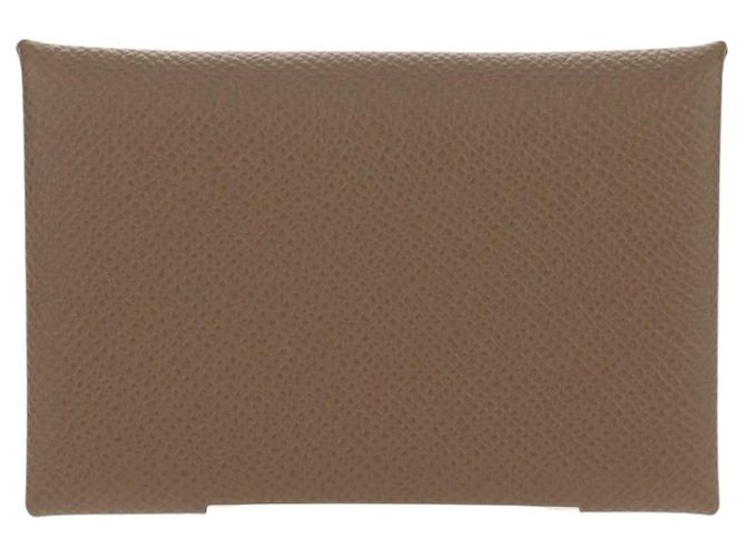 Hermès Monedero Calvi HERMES Cuero Beige Plata Auth BA8241M - vista 2