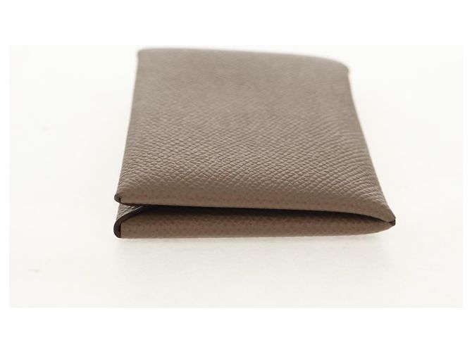 Hermès Monedero Calvi HERMES Cuero Beige Plata Auth BA8241M - vista 3