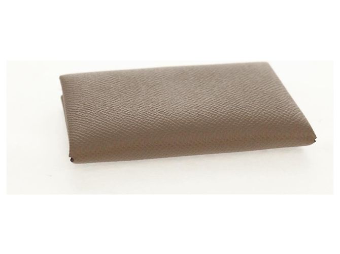 Hermès Monedero Calvi HERMES Cuero Beige Plata Auth BA8241M - vista 5