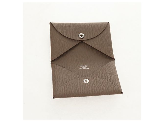 Hermès Monedero Calvi HERMES Cuero Beige Plata Auth BA8241M - vista 8