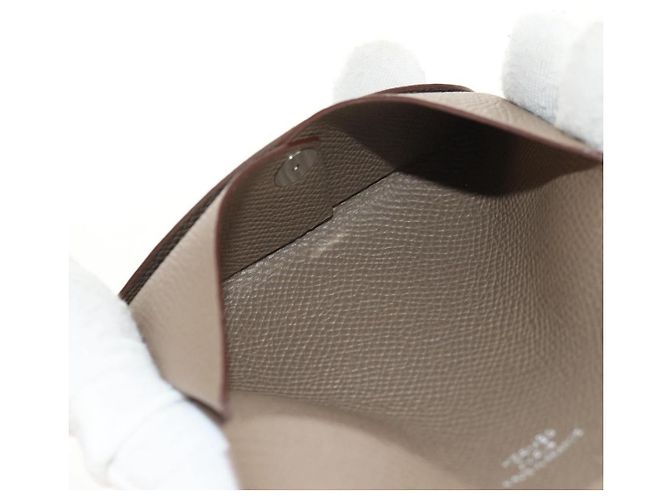 Hermès Monedero Calvi HERMES Cuero Beige Plata Auth BA8241M - vista 9