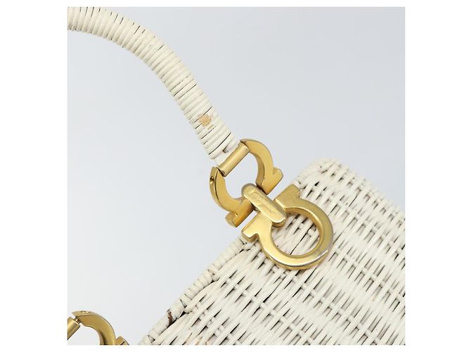 Borsa a mano Gancini in rattan bianco e oro Auth BA8212 di Salvatore Ferragamo D'oro - vista 10