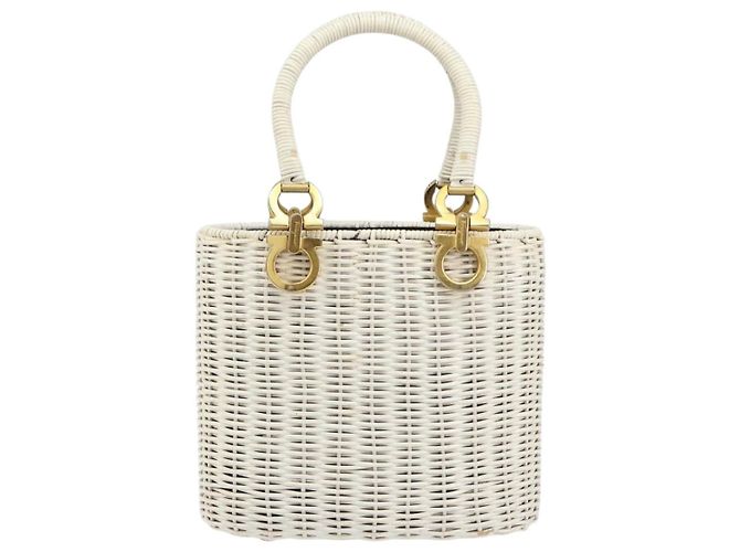 Borsa a mano Gancini in rattan bianco e oro Auth BA8212 di Salvatore Ferragamo D'oro - vista 13