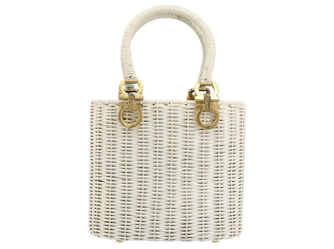 Borsa a mano Gancini in rattan bianco e oro Auth BA8212 di Salvatore Ferragamo D'oro - vista 2