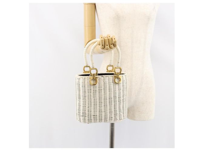 Borsa a mano Gancini in rattan bianco e oro Auth BA8212 di Salvatore Ferragamo D'oro - vista 20