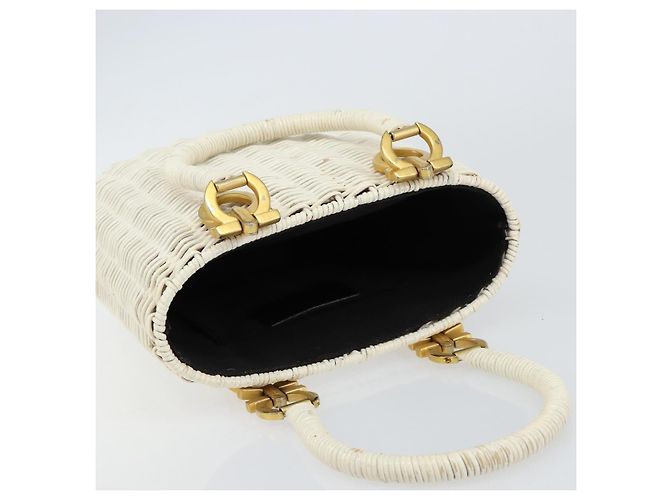Borsa a mano Gancini in rattan bianco e oro Auth BA8212 di Salvatore Ferragamo D'oro - vista 6