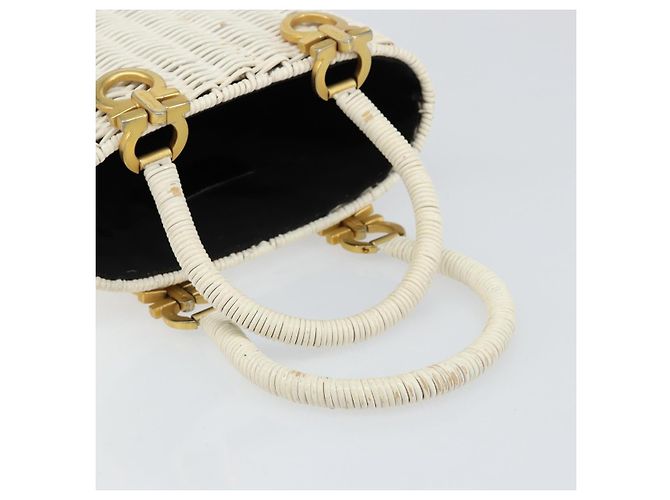 Borsa a mano Gancini in rattan bianco e oro Auth BA8212 di Salvatore Ferragamo D'oro - vista 7