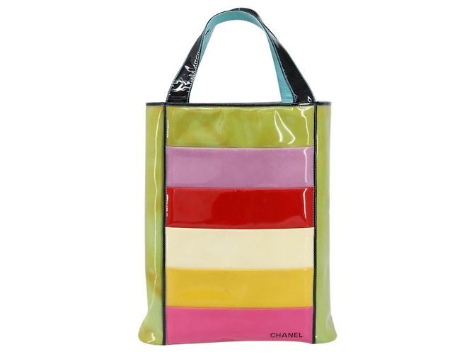 Bolsa Tote CHANEL Esmalte Multicolorido Ouro CC Auth BA8262 Multicor Dourado - vista 13