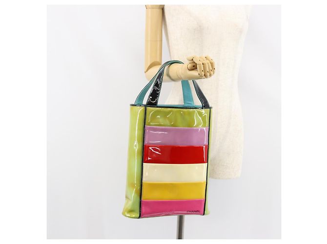 Bolsa Tote CHANEL Esmalte Multicolorido Ouro CC Auth BA8262 Multicor Dourado - vista 25