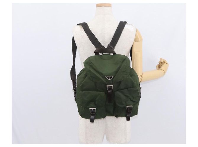 PRADA Backpack Nylon Khaki Silver Auth am9947 Silvery - view 30