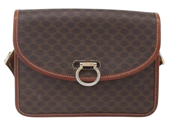 Céline Borsa a Spalla in Tela Macadam CELINE in Pelle PVC Marrone Oro Auth 157766 D'oro - vista 13