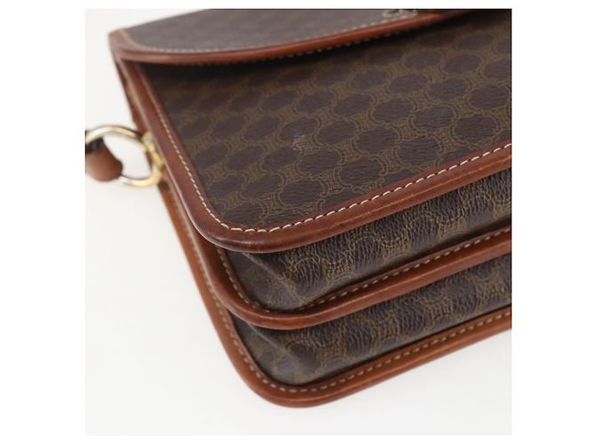Céline Borsa a Spalla in Tela Macadam CELINE in Pelle PVC Marrone Oro Auth 157766 D'oro - vista 14