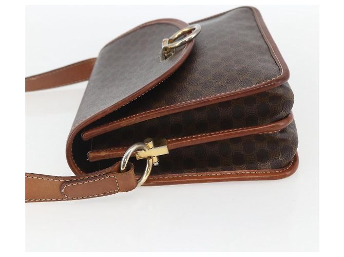 Céline Borsa a Spalla in Tela Macadam CELINE in Pelle PVC Marrone Oro Auth 157766 D'oro - vista 3