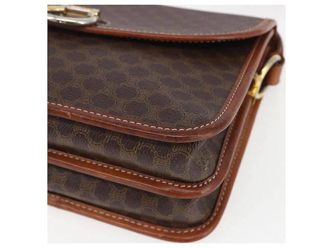 Céline Borsa a Spalla in Tela Macadam CELINE in Pelle PVC Marrone Oro Auth 157766 D'oro - vista 9