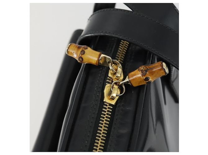 Borsa Tote Bamboo GUCCI Pelle lucida Nera Oro 001 3444 1650 Auth 153194 - vista 10