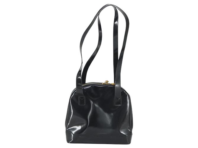 Borsa Tote Bamboo GUCCI Pelle lucida Nera Oro 001 3444 1650 Auth 153194 - vista 2