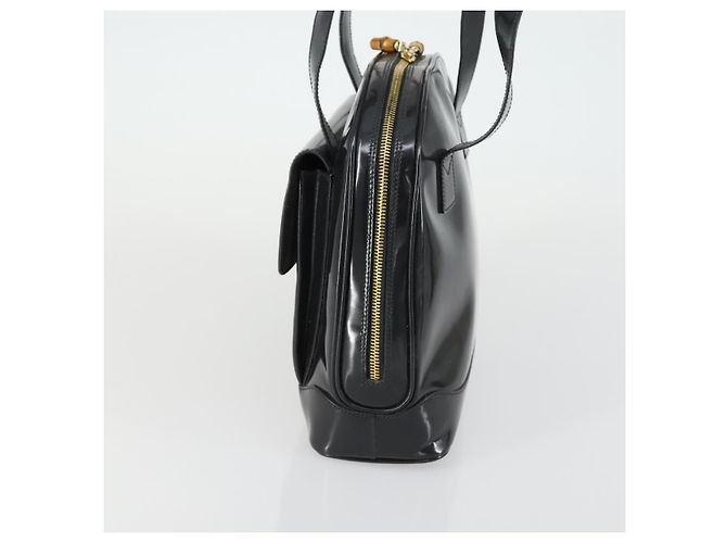 Borsa Tote Bamboo GUCCI Pelle lucida Nera Oro 001 3444 1650 Auth 153194 - vista 3