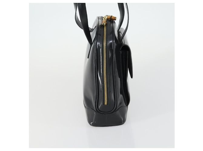 Borsa Tote Bamboo GUCCI Pelle lucida Nera Oro 001 3444 1650 Auth 153194 - vista 4