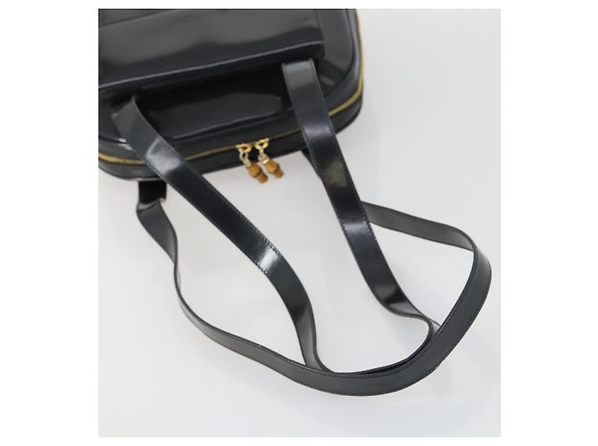 Borsa Tote Bamboo GUCCI Pelle lucida Nera Oro 001 3444 1650 Auth 153194 - vista 7