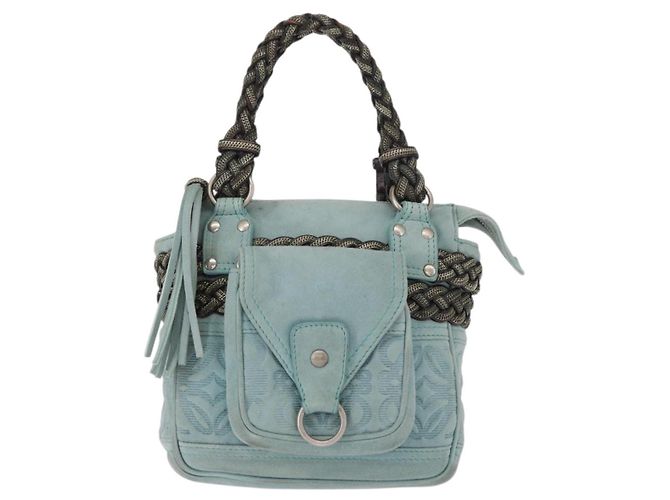 LOEWE Borsa a Mano Anagram in Pelle Scamosciata Blu Turchese Argento Autentica 156184 - vista 13