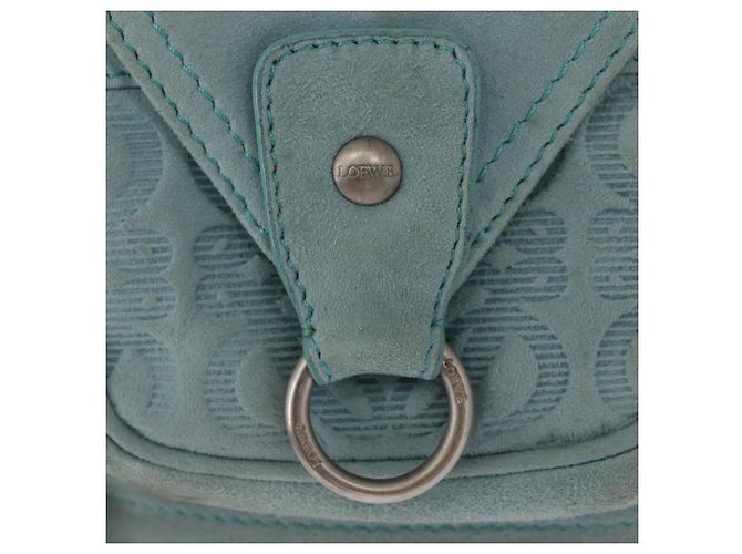 LOEWE Borsa a Mano Anagram in Pelle Scamosciata Blu Turchese Argento Autentica 156184 - vista 17