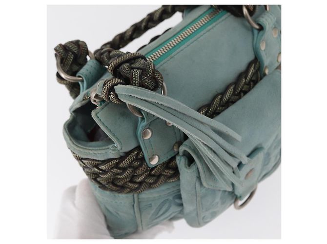 LOEWE Borsa a Mano Anagram in Pelle Scamosciata Blu Turchese Argento Autentica 156184 - vista 18