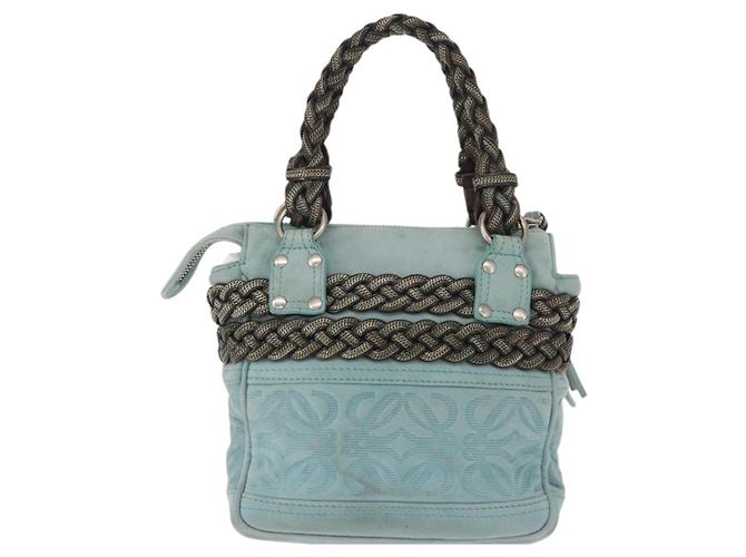 LOEWE Borsa a Mano Anagram in Pelle Scamosciata Blu Turchese Argento Autentica 156184 - vista 2
