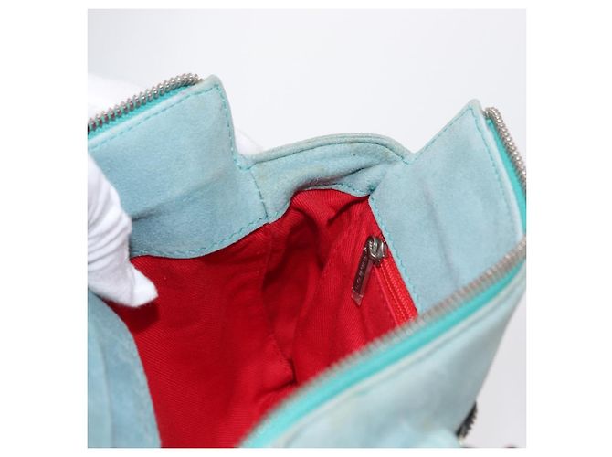 LOEWE Borsa a Mano Anagram in Pelle Scamosciata Blu Turchese Argento Autentica 156184 - vista 21