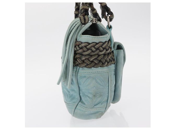 LOEWE Borsa a Mano Anagram in Pelle Scamosciata Blu Turchese Argento Autentica 156184 - vista 4