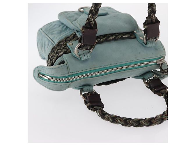 LOEWE Borsa a Mano Anagram in Pelle Scamosciata Blu Turchese Argento Autentica 156184 - vista 7