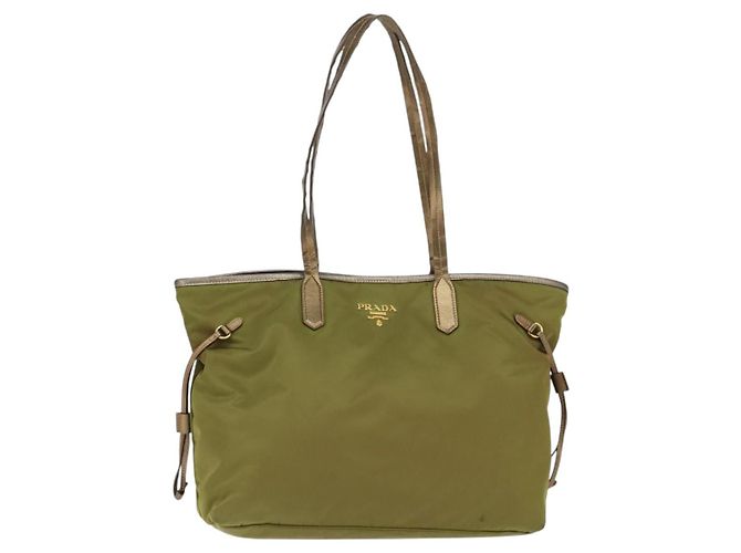 Borsa Tote PRADA in nylon khaki oro Auth gh915 D'oro Cachi - vista 13