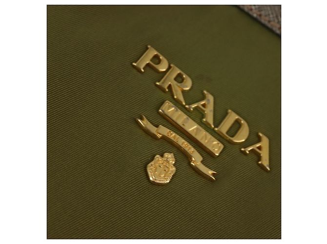 Borsa Tote PRADA in nylon khaki oro Auth gh915 D'oro Cachi - vista 17