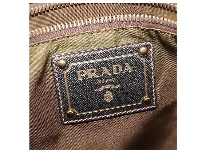 Borsa Tote PRADA in nylon khaki oro Auth gh915 D'oro Cachi - vista 18